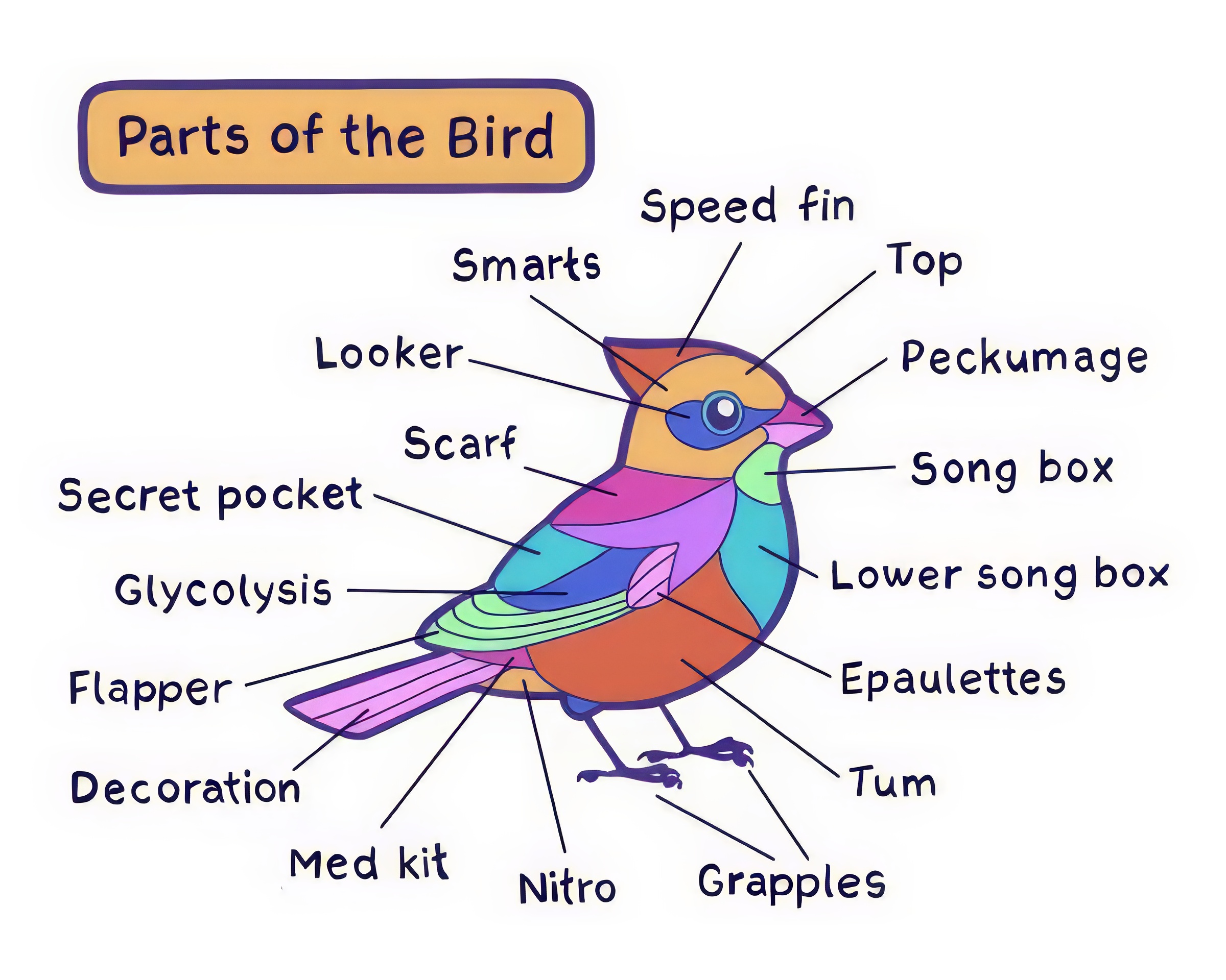 parts of the bird cartoon by Rosemary Mosco